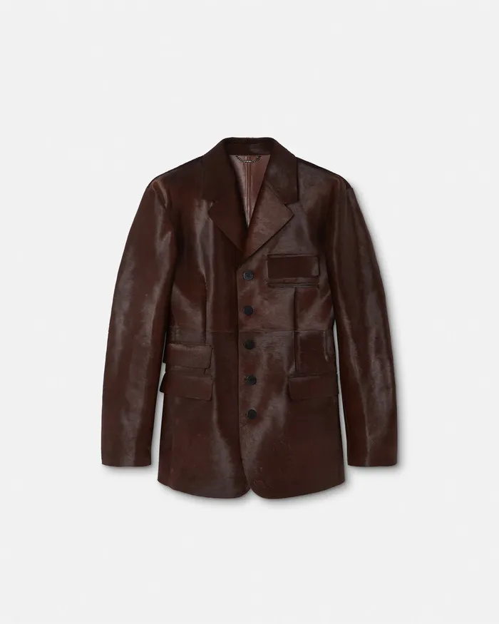 Versace Jackets and Coats Men PonyEffect Leather Jacket Brown