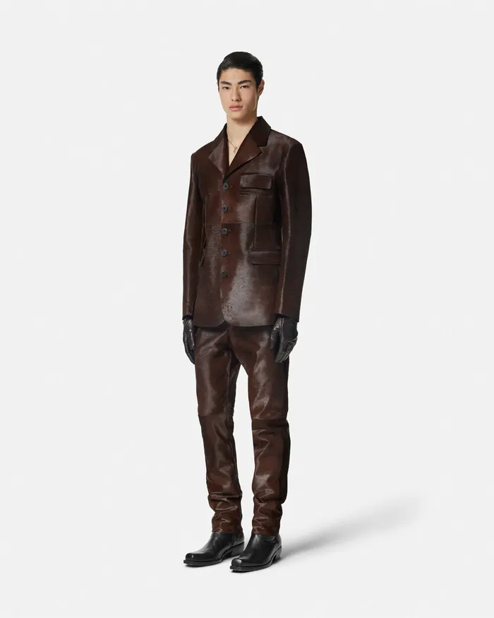Versace Jackets and Coats Men PonyEffect Leather Jacket Brown