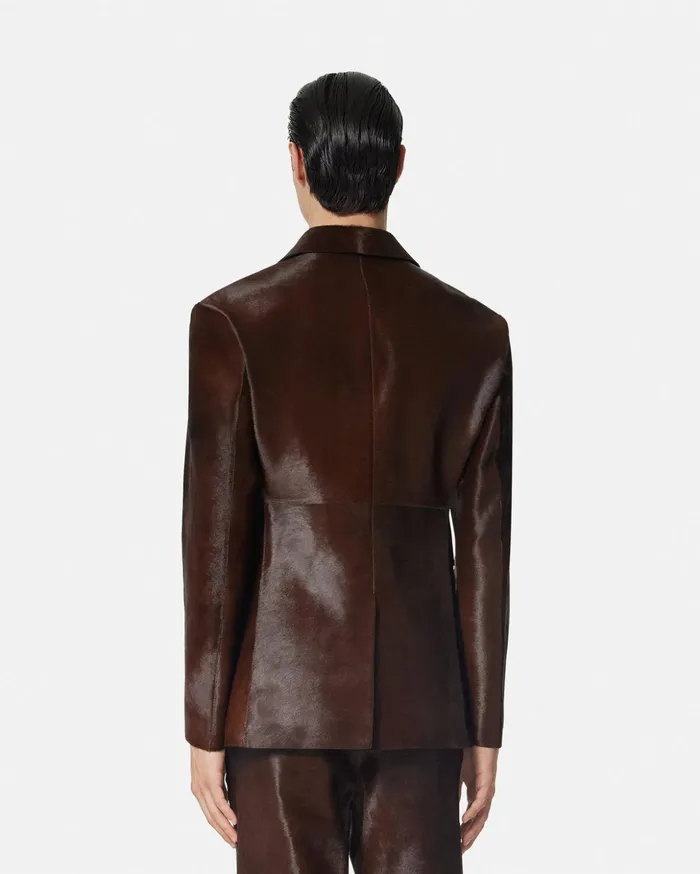 Versace Jackets and Coats Men PonyEffect Leather Jacket Brown