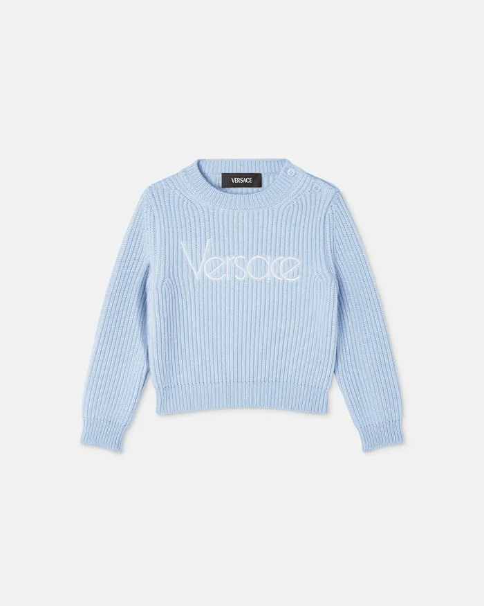 Versace Knitwear and Sweatshirts Kids 1978 ReEdition Logo Baby Sweater Light Blue