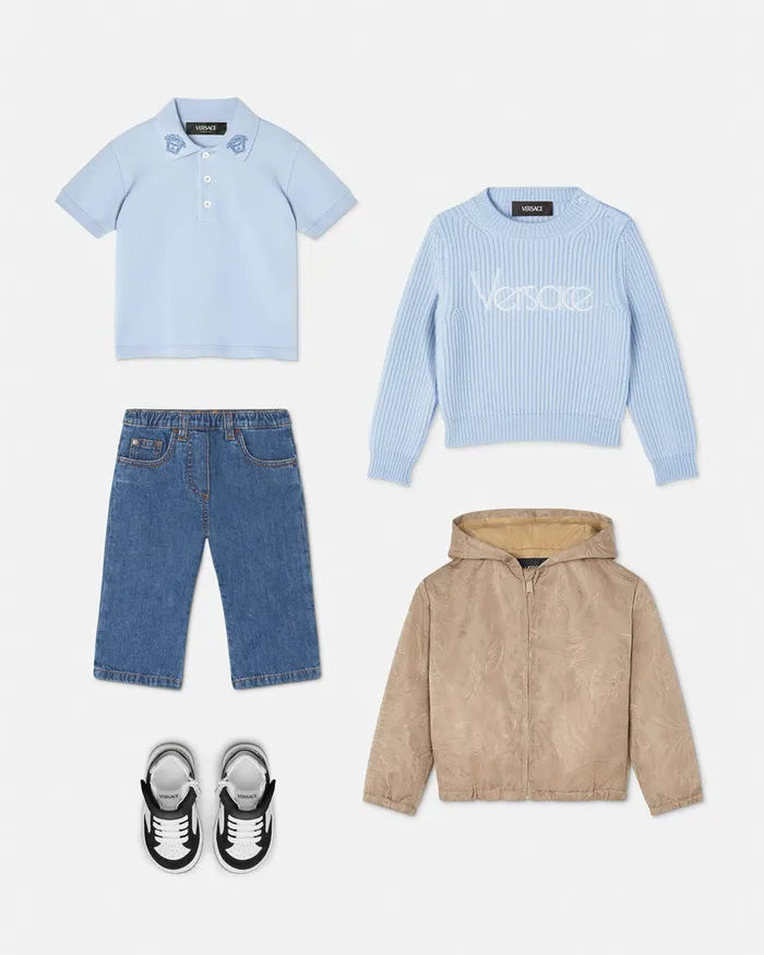 Versace Knitwear and Sweatshirts Kids 1978 ReEdition Logo Baby Sweater Light Blue