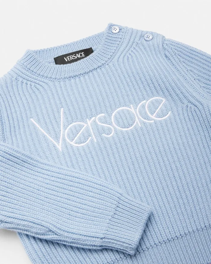 Versace Knitwear and Sweatshirts Kids 1978 ReEdition Logo Baby Sweater Light Blue