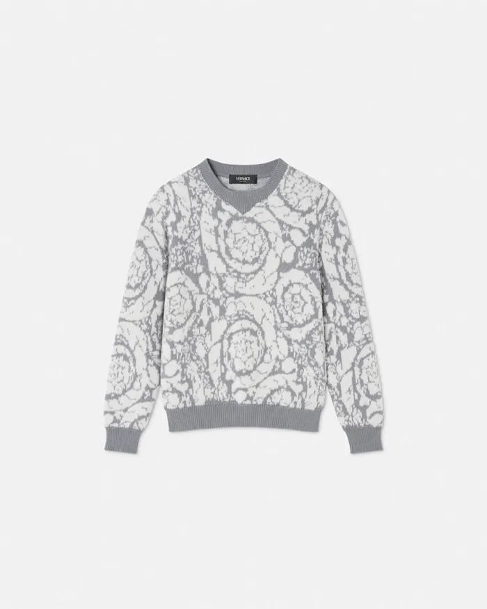 Versace Knitwear and Sweatshirts Kids Barocco Jacquard Sweater Gray