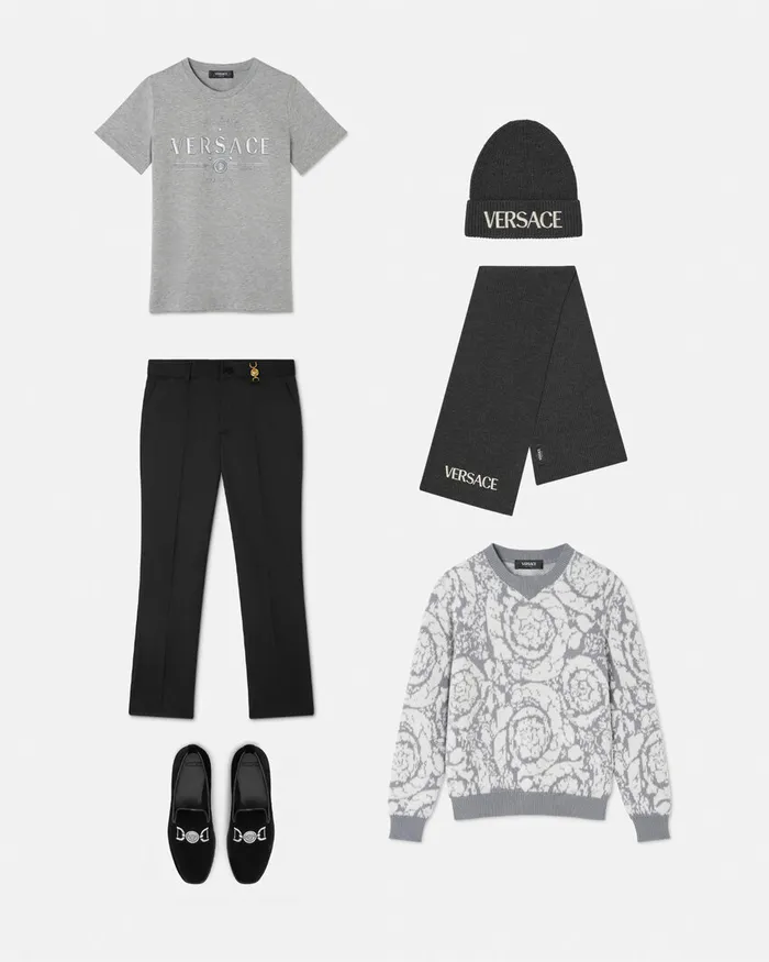 Versace Knitwear and Sweatshirts Kids Barocco Jacquard Sweater Gray