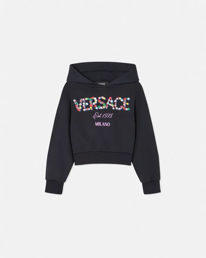 Versace Knitwear and Sweatshirts Kids Falling Flowers Logo Hoodie Blue