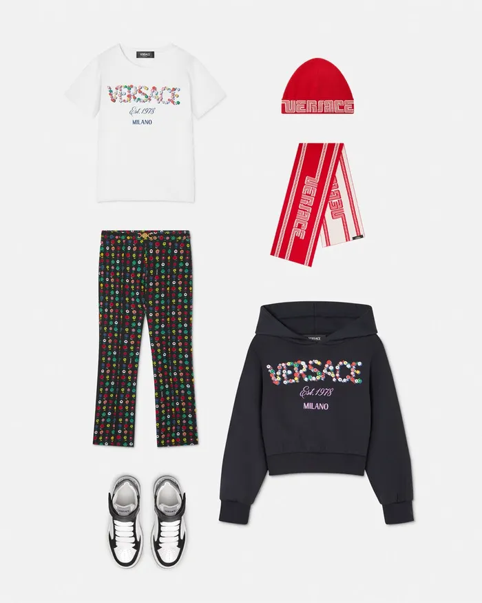 Versace Knitwear and Sweatshirts Kids Falling Flowers Logo Hoodie Blue