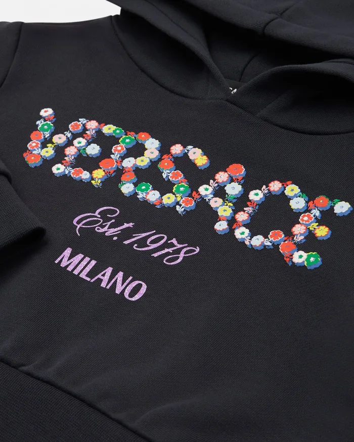 Versace Knitwear and Sweatshirts Kids Falling Flowers Logo Hoodie Blue