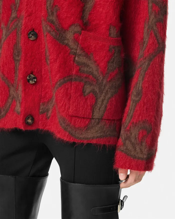 Versace Knitwear Men Acanthus Leaves MohairBlend Cardigan Red