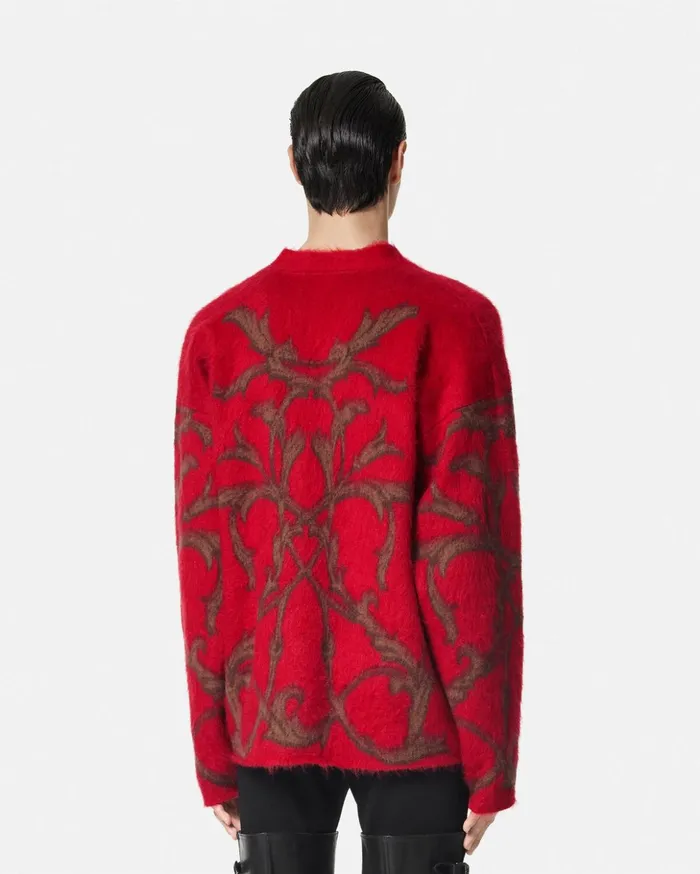 Versace Knitwear Men Acanthus Leaves MohairBlend Cardigan Red