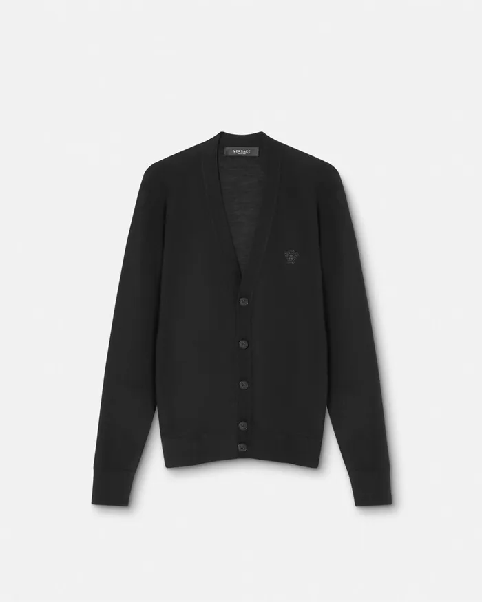 Versace Knitwear Men Embroidered WoolBlend Cardigan Black
