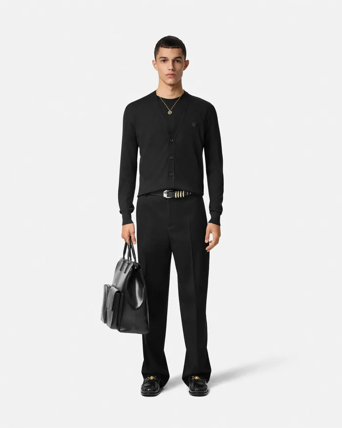 Versace Knitwear Men Embroidered WoolBlend Cardigan Black