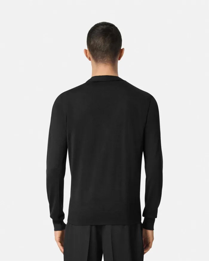 Versace Knitwear Men Embroidered WoolBlend Cardigan Black