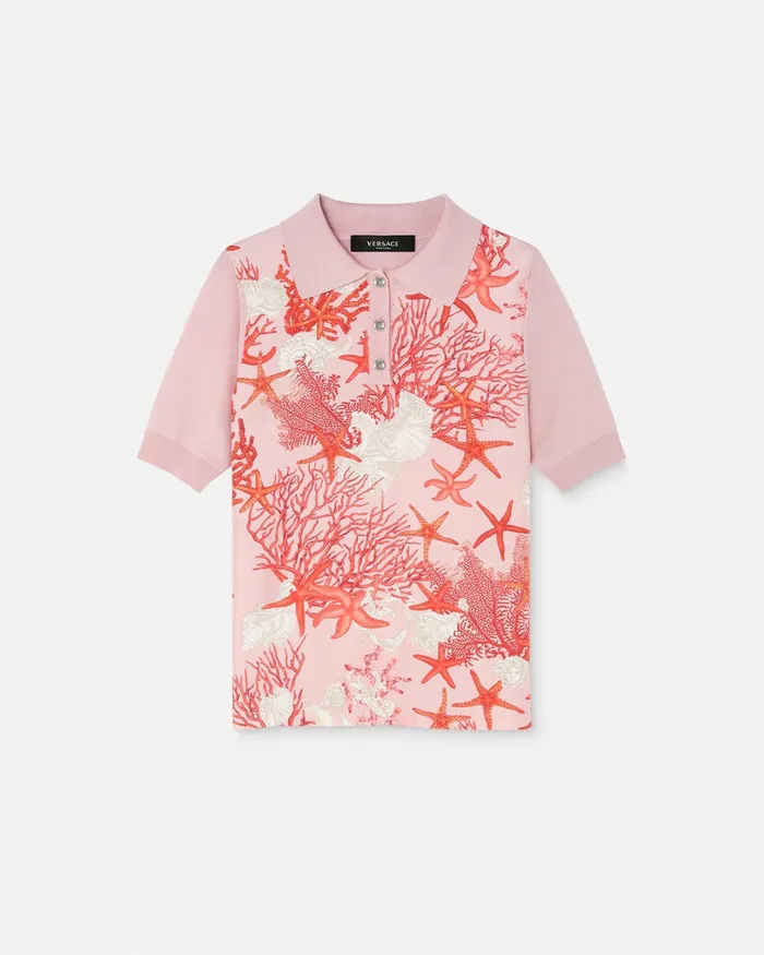Versace Knitwear Women Barocco Sea Knit Polo Shirt Pinkprint