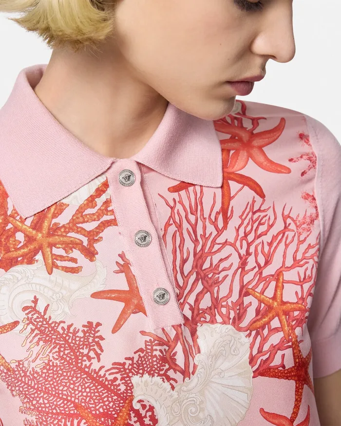 Versace Knitwear Women Barocco Sea Knit Polo Shirt Pinkprint