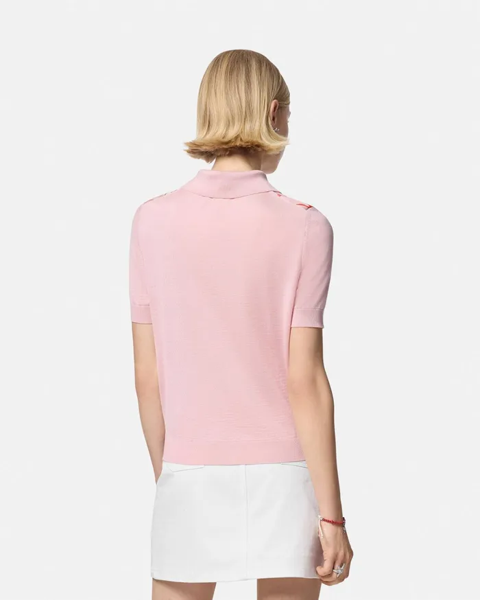 Versace Knitwear Women Barocco Sea Knit Polo Shirt Pinkprint