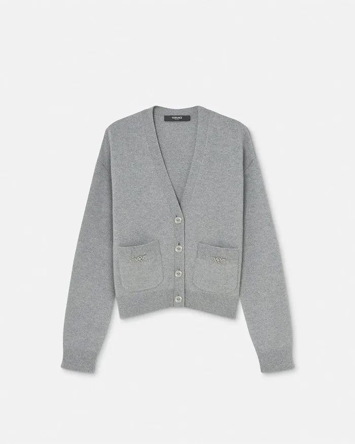 Versace Knitwear Women CashmereBlend Knit Boxy Cardigan Gray