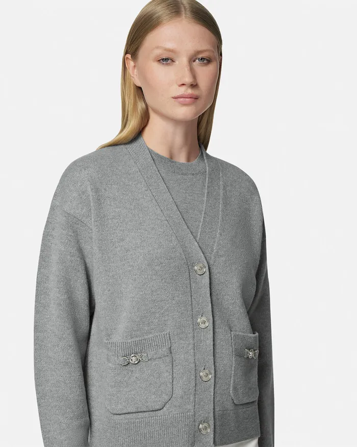Versace Knitwear Women CashmereBlend Knit Boxy Cardigan Gray