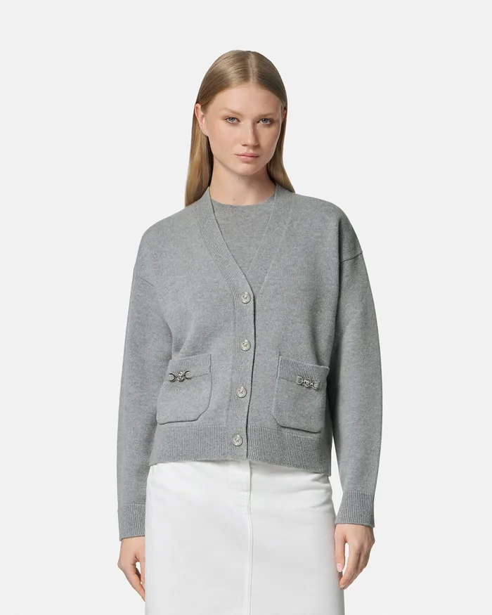 Versace Knitwear Women CashmereBlend Knit Boxy Cardigan Gray