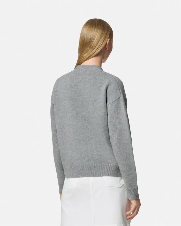 Versace Knitwear Women CashmereBlend Knit Boxy Cardigan Gray