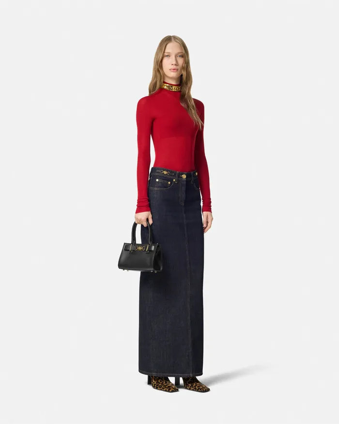 Versace Knitwear Women Merino Wool Fitted Ribbed Knit Top Red