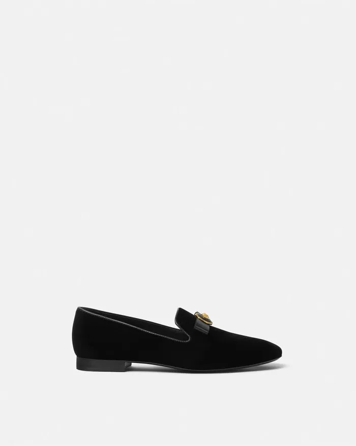 Versace Loafers and Flats Women Gianni Ribbon Velvet Slippers Blackgold