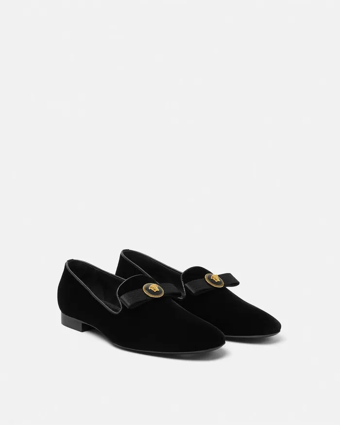 Versace Loafers and Flats Women Gianni Ribbon Velvet Slippers Blackgold