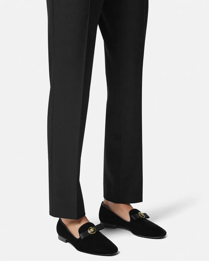 Versace Loafers and Flats Women Gianni Ribbon Velvet Slippers Blackgold