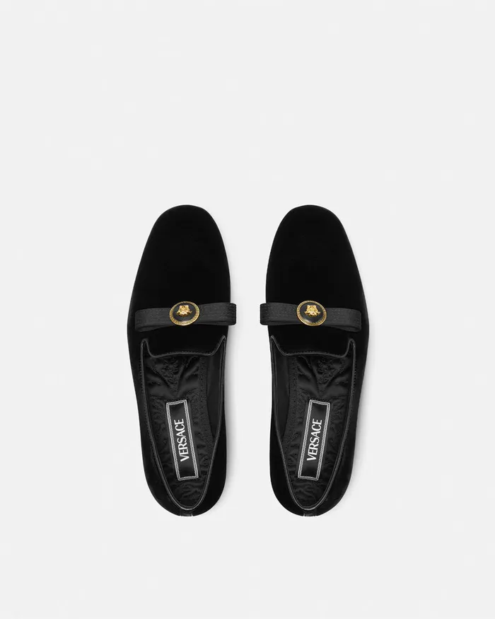 Versace Loafers and Flats Women Gianni Ribbon Velvet Slippers Blackgold
