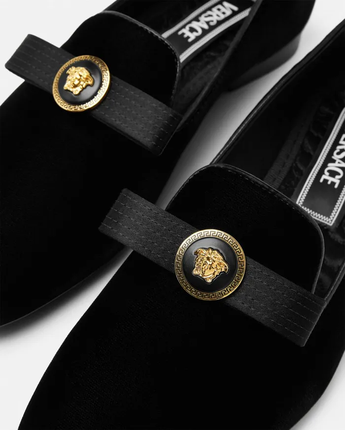 Versace Loafers and Flats Women Gianni Ribbon Velvet Slippers Blackgold