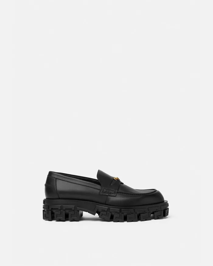 Versace Loafers and Slippers Men Greca Portico Loafers Blackgold