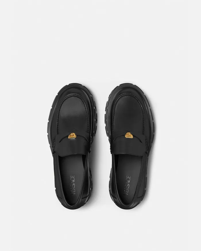 Versace Loafers and Slippers Men Greca Portico Loafers Blackgold