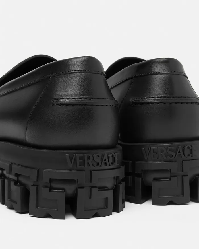 Versace Loafers and Slippers Men Greca Portico Loafers Blackgold