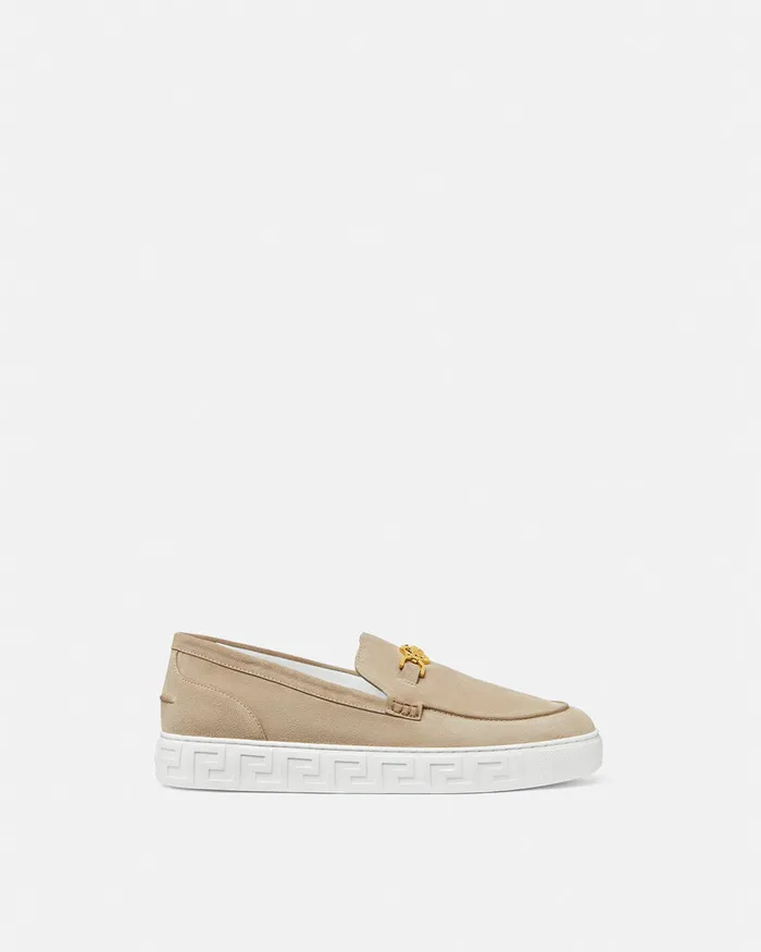 Versace Loafers and Slippers Men Medusa 03995 Suede Greca Loafers Beige
