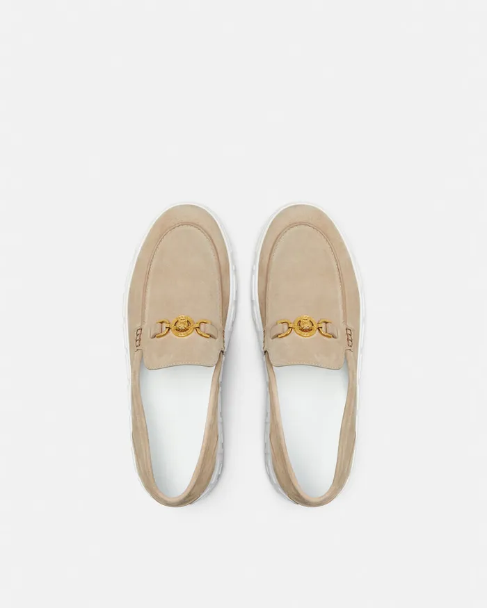 Versace Loafers and Slippers Men Medusa 03995 Suede Greca Loafers Beige