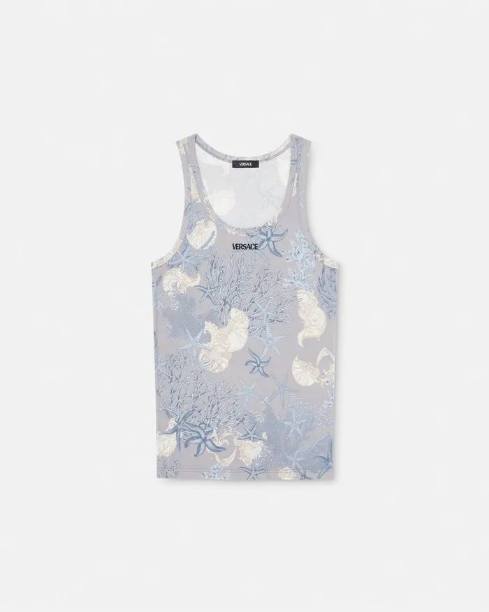 Versace Loungewear and Pajamas Men Barocco Sea Ribbed Tank Top Blueprint