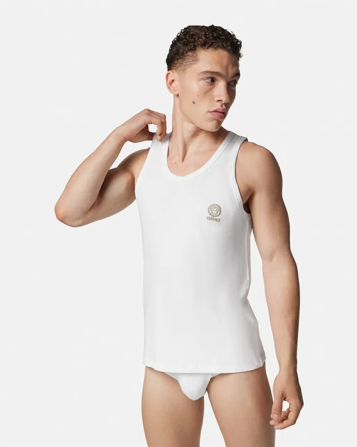 Versace Loungewear and Pajamas Men Medusa Tank Top Undershirt White