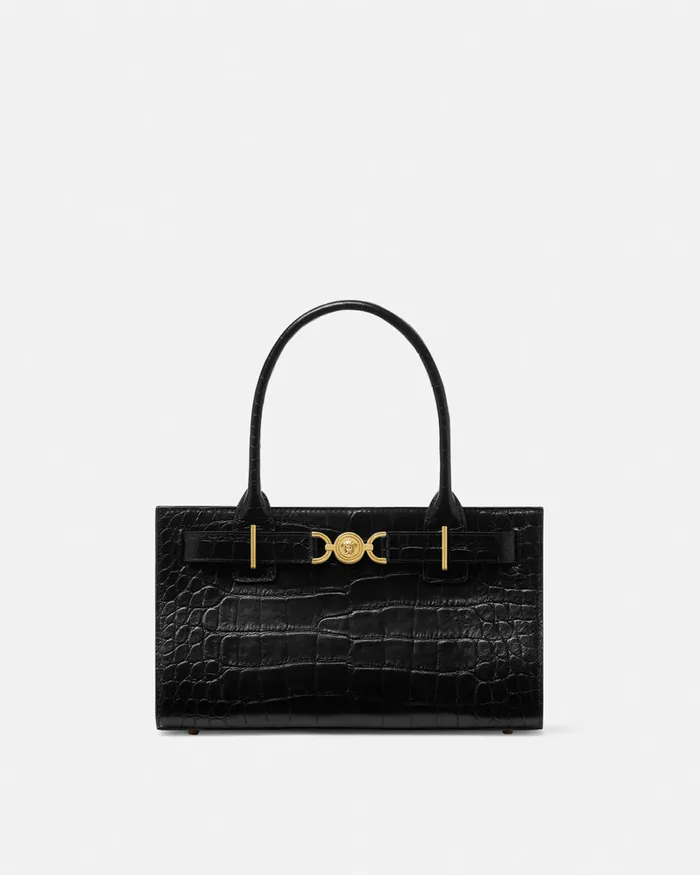 Versace Medusa 03995 Women CrocEffect Medusa 03995 Tote Bag Blackgold