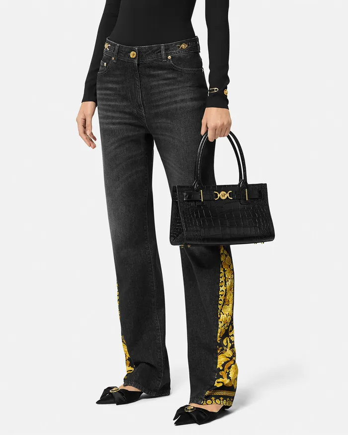 Versace Medusa 03995 Women CrocEffect Medusa 03995 Tote Bag Blackgold