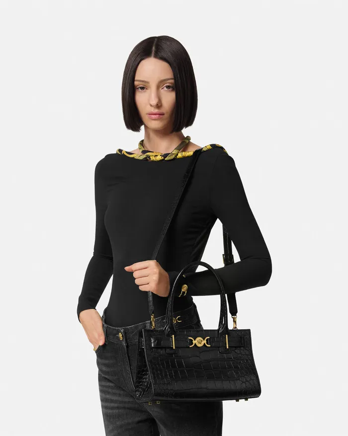 Versace Medusa 03995 Women CrocEffect Medusa 03995 Tote Bag Blackgold