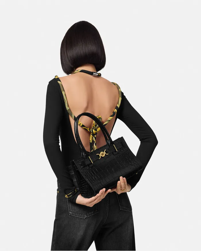 Versace Medusa 03995 Women CrocEffect Medusa 03995 Tote Bag Blackgold