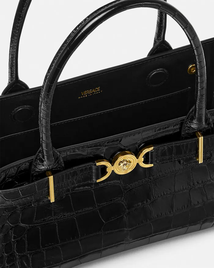 Versace Medusa 03995 Women CrocEffect Medusa 03995 Tote Bag Blackgold