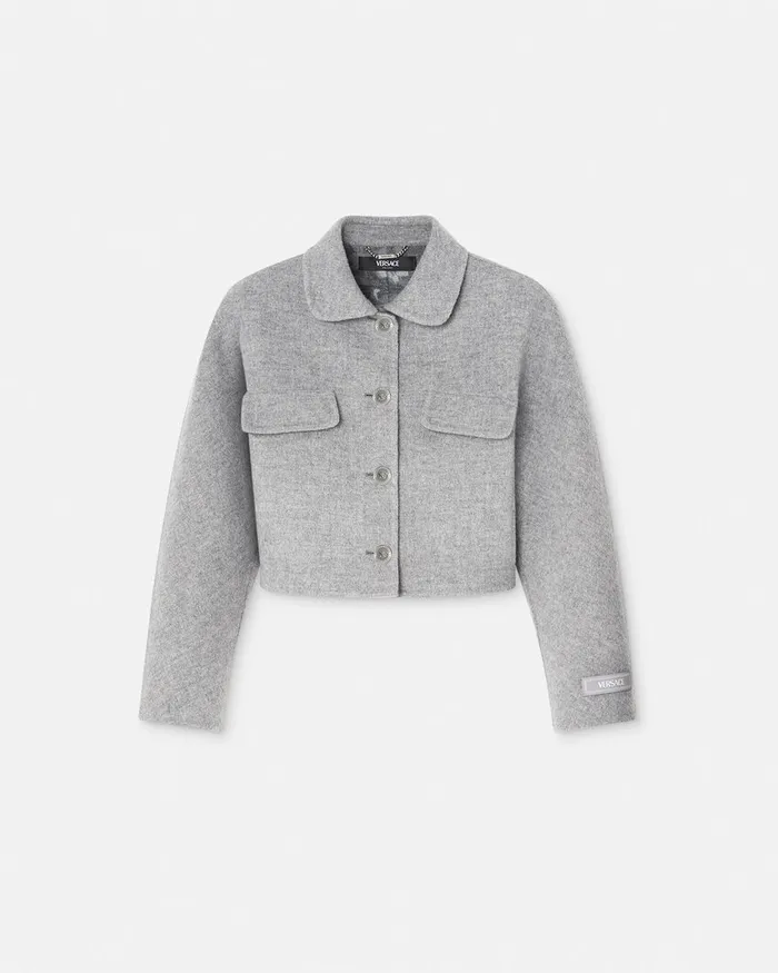 Versace Outerwear and Coats Women Barocco CashmereBlend Crop Jacket Gray