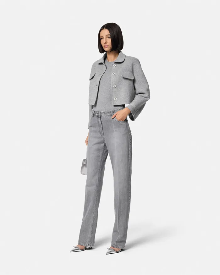 Versace Outerwear and Coats Women Barocco CashmereBlend Crop Jacket Gray