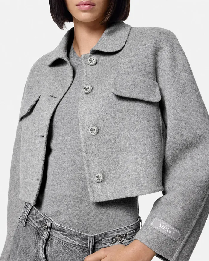 Versace Outerwear and Coats Women Barocco CashmereBlend Crop Jacket Gray