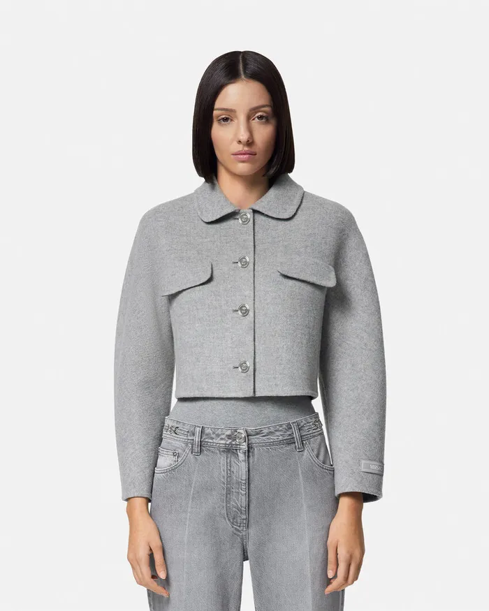 Versace Outerwear and Coats Women Barocco CashmereBlend Crop Jacket Gray