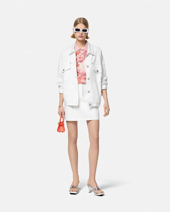 Versace Outerwear and Coats Women Barocco Sea Oversized Denim Jacket Whiteprint