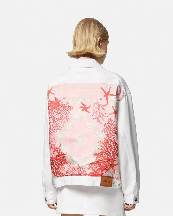 Versace Outerwear and Coats Women Barocco Sea Oversized Denim Jacket Whiteprint