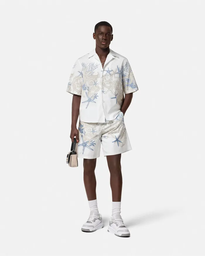 Versace Pants and Shorts Men Barocco Sea Cotton Shorts Whiteprint
