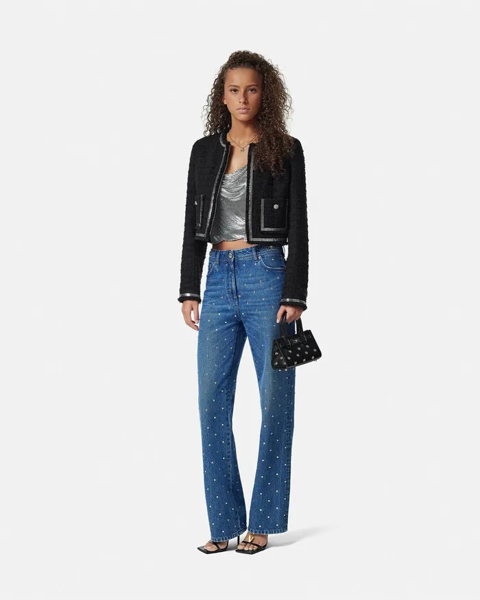 Versace Pants and Shorts Women Cielo Stellato Medusa 03995 Boyfriend Jeans Silver