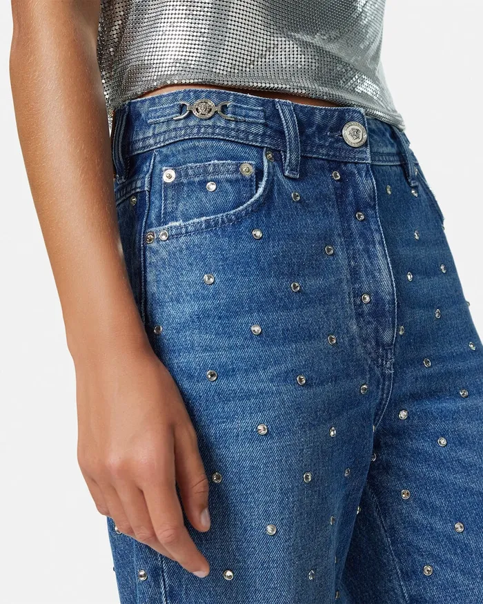 Versace Pants and Shorts Women Cielo Stellato Medusa 03995 Boyfriend Jeans Silver